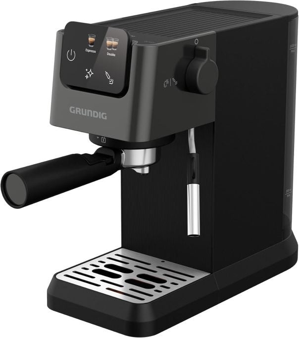 GRUNDIG KSM 5330 Machine à espresso avec porte-filtre – Réservoir lait intégré, 1628 W, pompe 15 bar, double buse, écran tactile couleur, BrewSense, CreamyPro, Dark Inox/noir 1