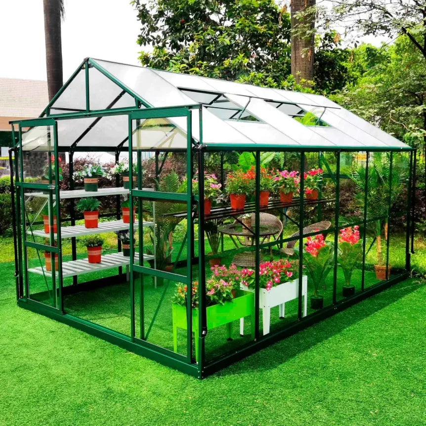 Metalcraft Serre de jardin 9,6 m², verre de sécurité 4 mm, verte