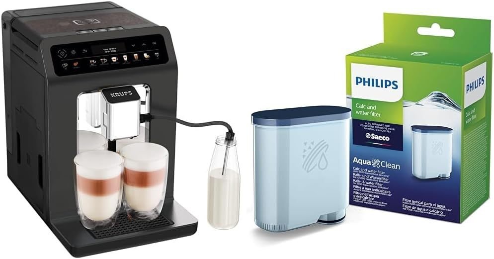 Krups Evidence One EA895N10 Machine à café automatique – Tuyau lait, 12 boissons, 2 tasses, écran couleur, certifiée TÜV, Meteor Graphite