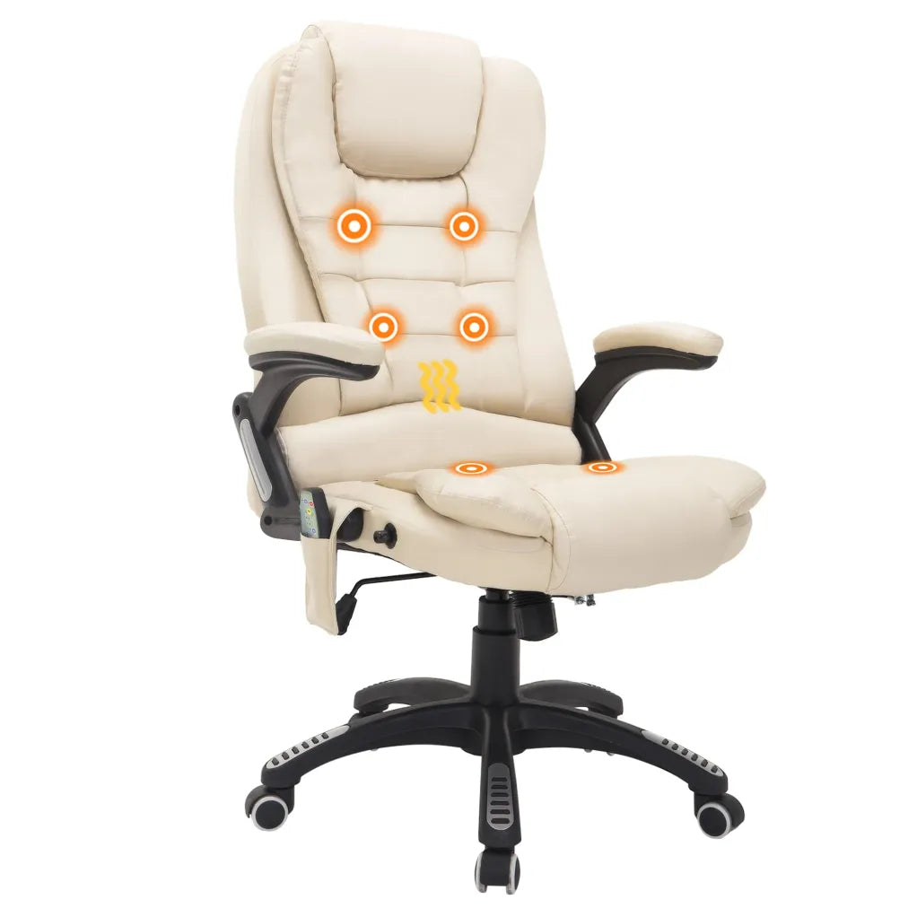 HOMCOM Fauteuil de bureau direction avec massage, réglable en hauteur – Blanc crème