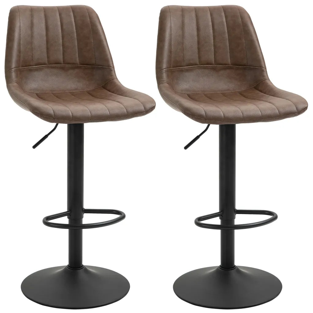 HOMCOM Lot de 2 tabourets de bar réglables en hauteur – Similicuir marron