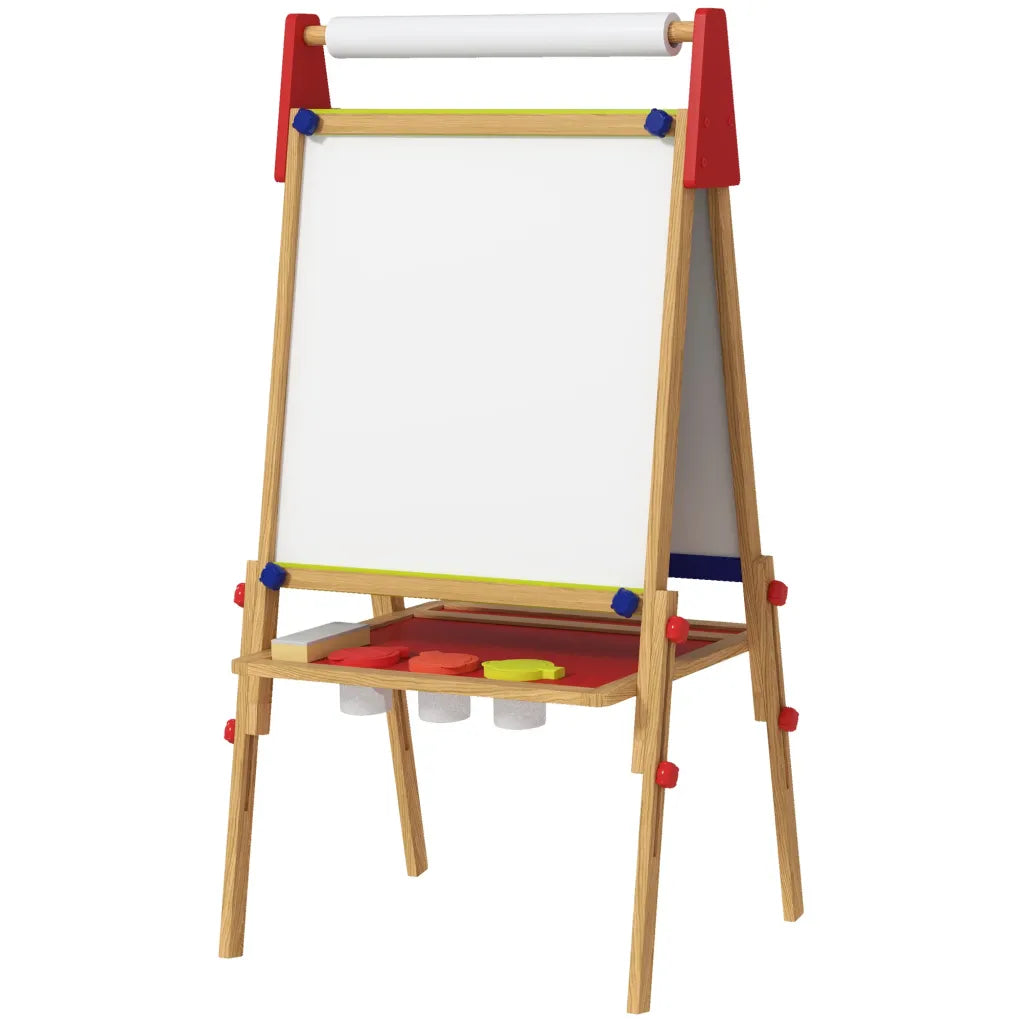 AIYAPLAY Tableau enfant 3-en-1 réglable en hauteur – Bois naturel