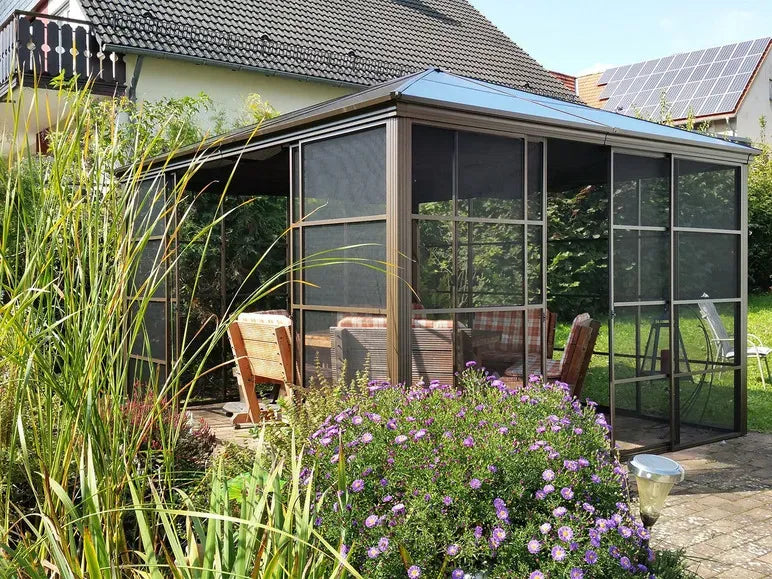 SOJAG Canada Pavillon Castel en aluminium – Voile d’ombrage et moustiquaires inclus, bronze