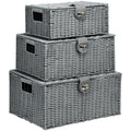 HOMCOM Lot de 3 paniers de rangement tressés à la main avec couvercles