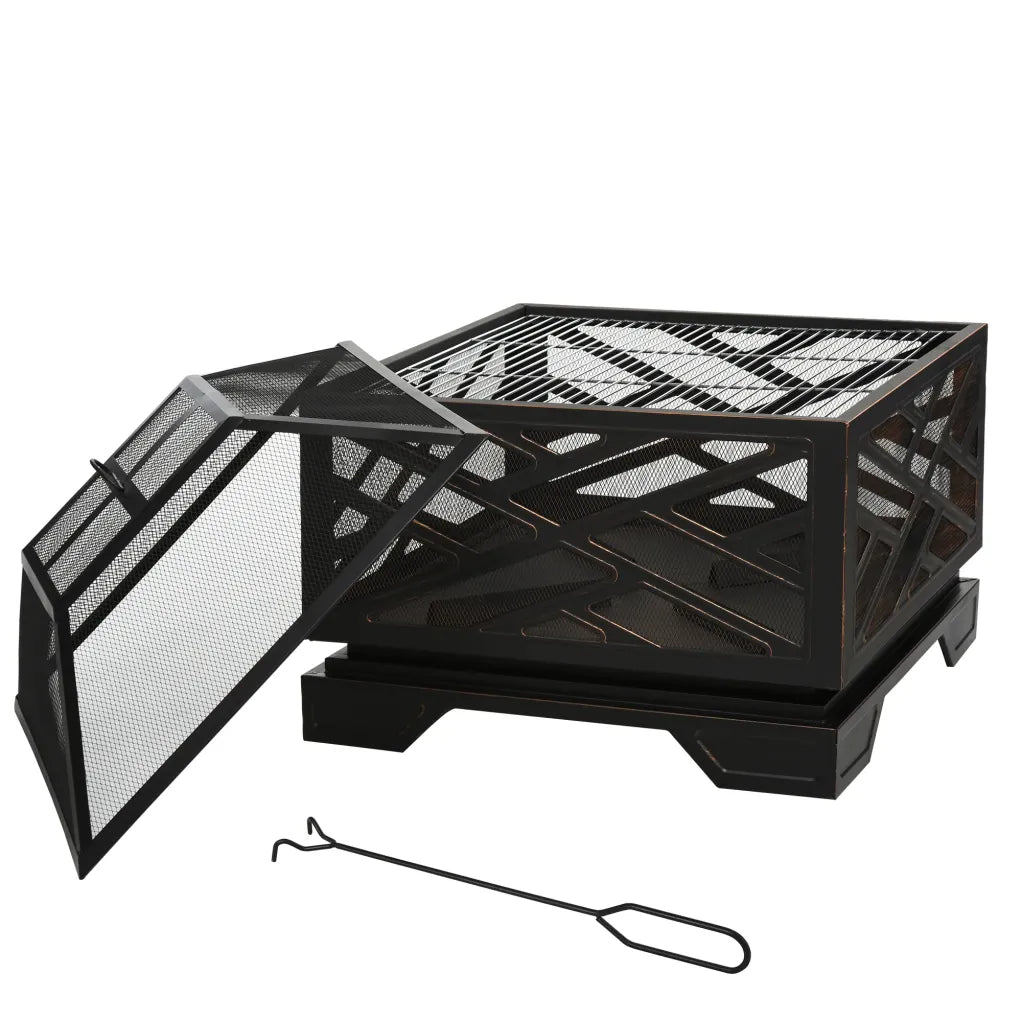 Outsunny Brasero portable avec fonction barbecue – Pare-étincelles et tisonnier