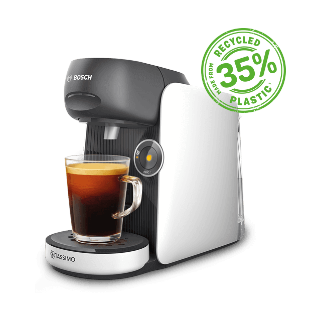 Finesse Friendly Black-White Machine à café à capsules – Machine à café à capsules compacte en noir et blanc, utilisation simple pour un café rapide