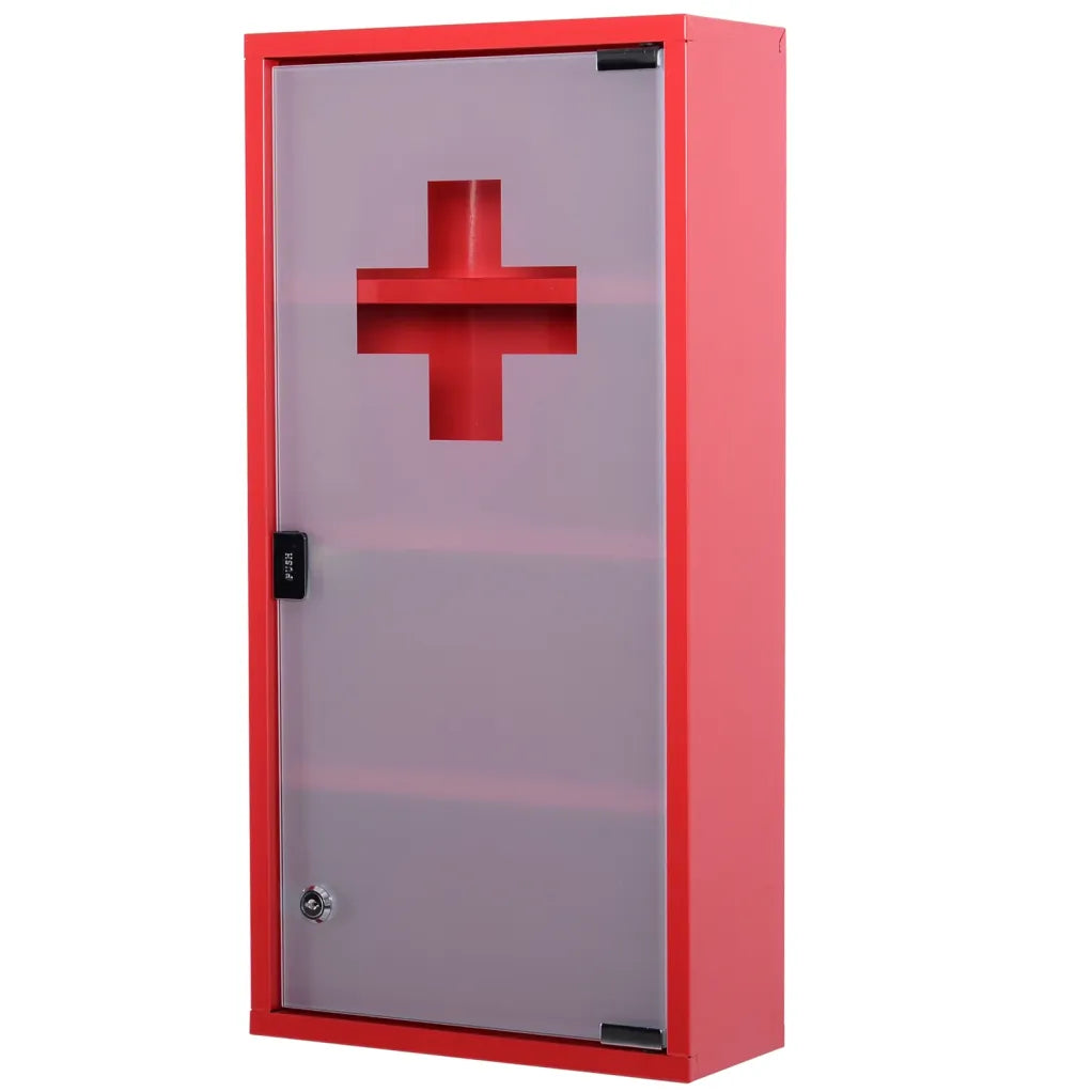 HOMCOM Armoire à pharmacie verrouillable – Ouverture Tip-On et verre de sécurité