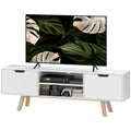 HOMCOM Meuble TV jusqu’à 65″ – Passe-câbles et 2 placards, blanc
