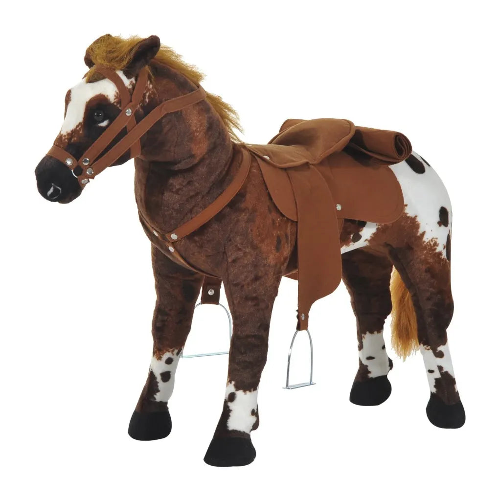 HOMCOM Cheval à bascule en peluche avec sons pour enfant dès 3 ans – Marron/blanc