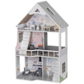 AIYAPLAY Maison de poupée en bois 3 étages avec 13 meubles – Jeu ouvert