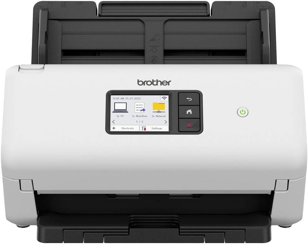 Brother ADS-4500W Scanner de documents – USB, LAN, Wi-Fi, recto verso, écran tactile, blanc