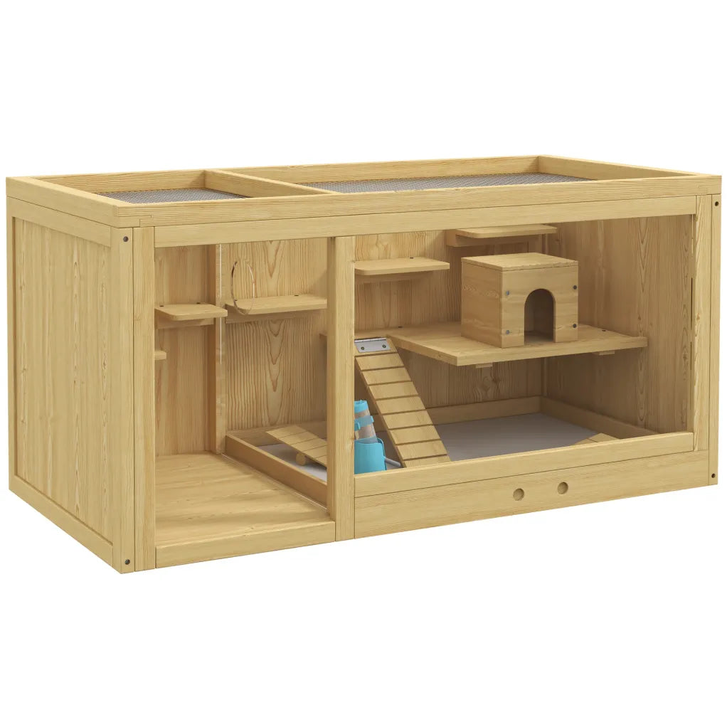 Cage à hamster PawHut, cage pour petits animaux à plusieurs étages avec accessoires, bois 1