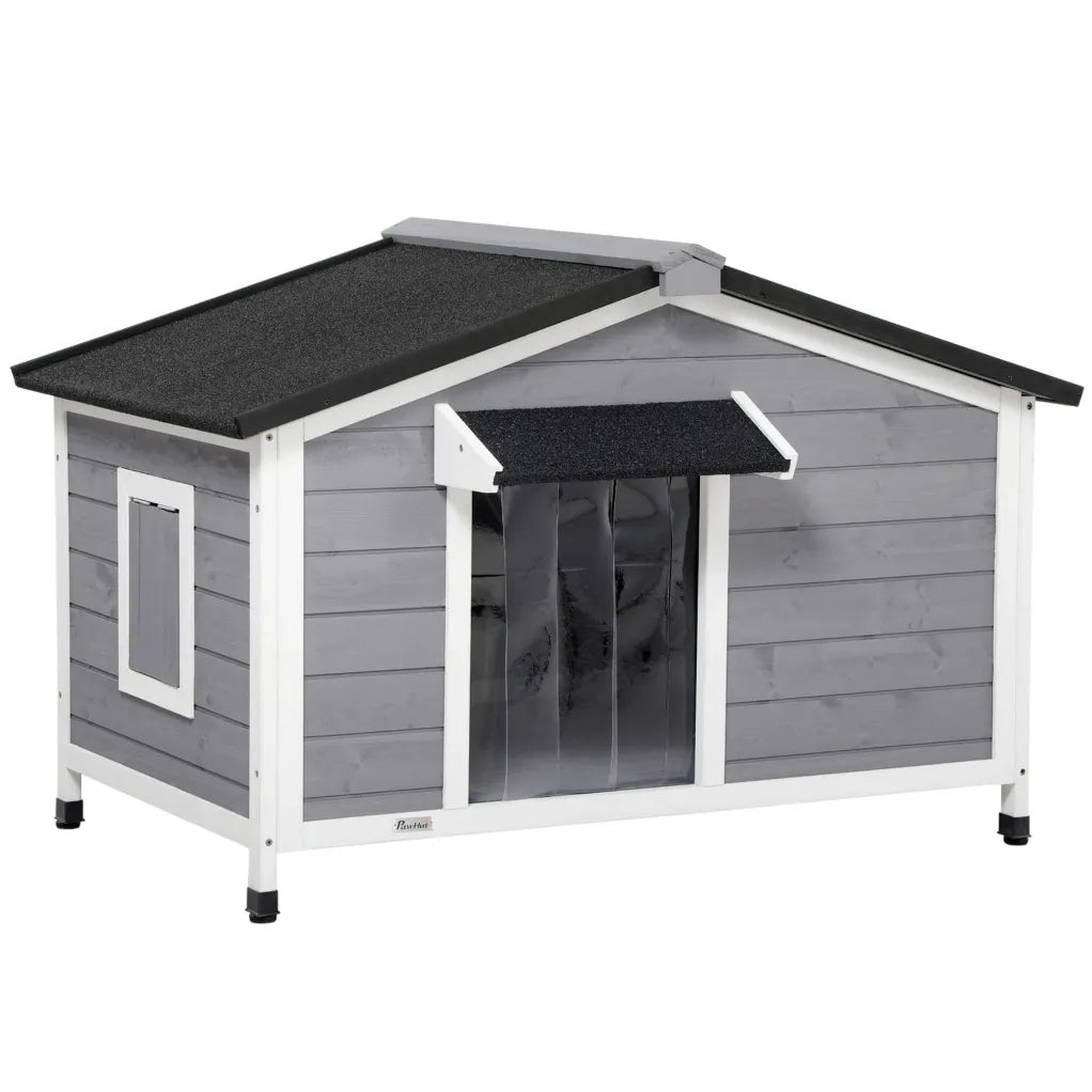 PawHut Niche pour chien outdoor, toit rabattable, résistante aux intempéries, bois massif
