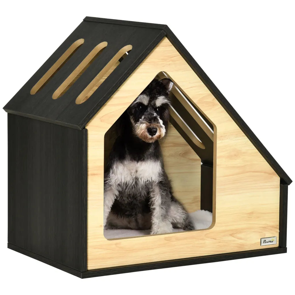 PawHut Niche en bois 60 × 40 cm avec coussin – Pour petits chiens