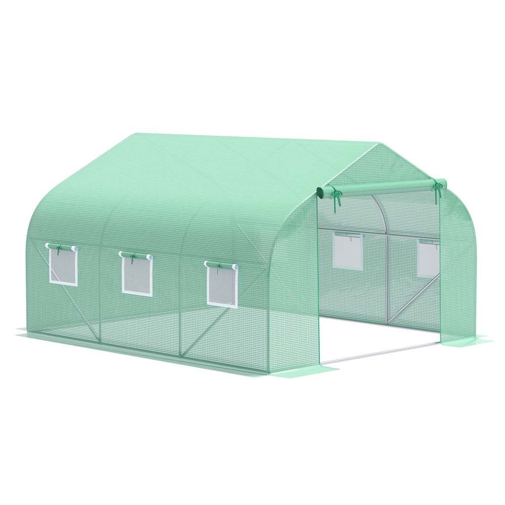 Outsunny Serre tunnel en film plastique anti-UV – Porte enroulable et ventilation
